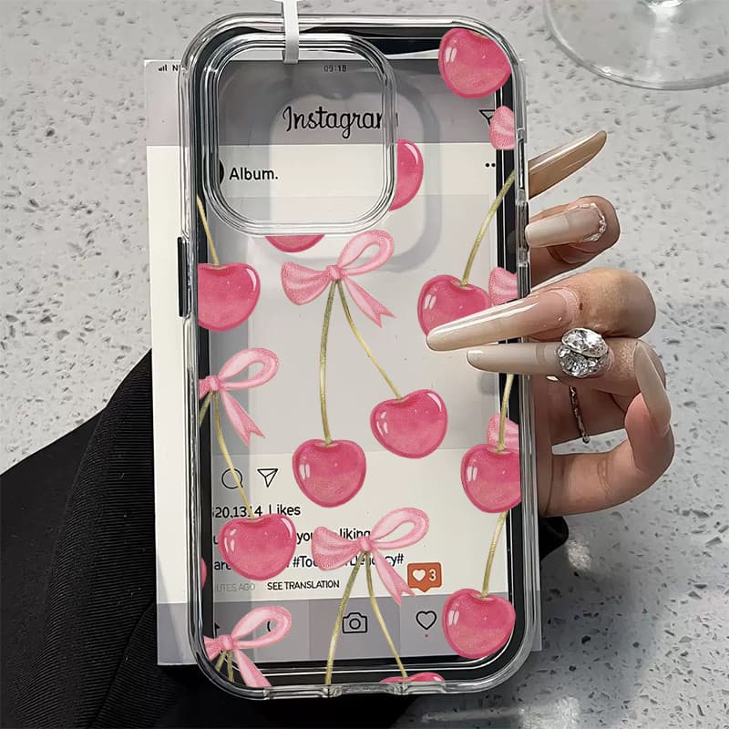 Capa Capinha Transparente 3IN1 Para iPhone 13 12 11 14 Plus 15 Pro max 16 Pro max 17 17Air Cereja grande Soul