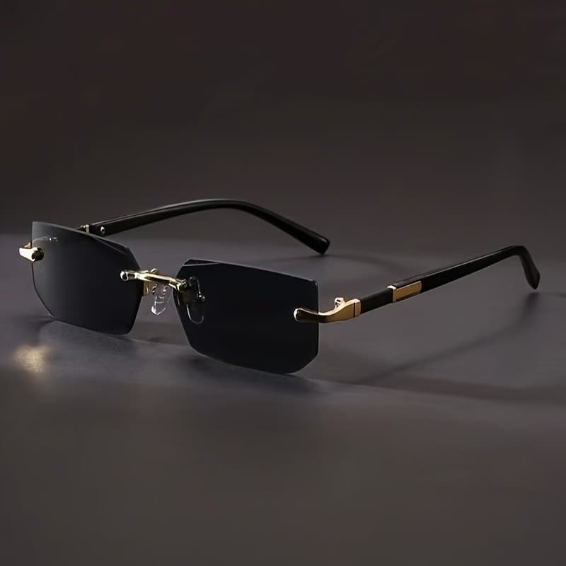 Óculos de Estilo Vintage Sem Armação Quadrados Y2K para Homens - Armação de Aço Inoxidável, Lentes de PC, Função de Lent