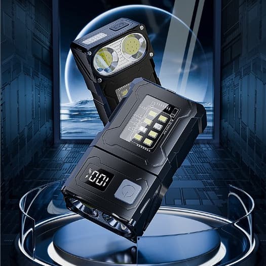 Lanterna LED 180 °  Giratória Com Chaveiro USB Recarregável Visor Magnético De Energia