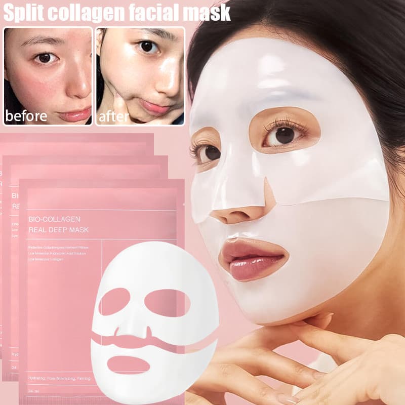 Máscara Facial De Hidratação Noturna Solúvel Em Colágeno Bio , Iluminador , Reafirmante , Antirrugas De Folhas Dividida
