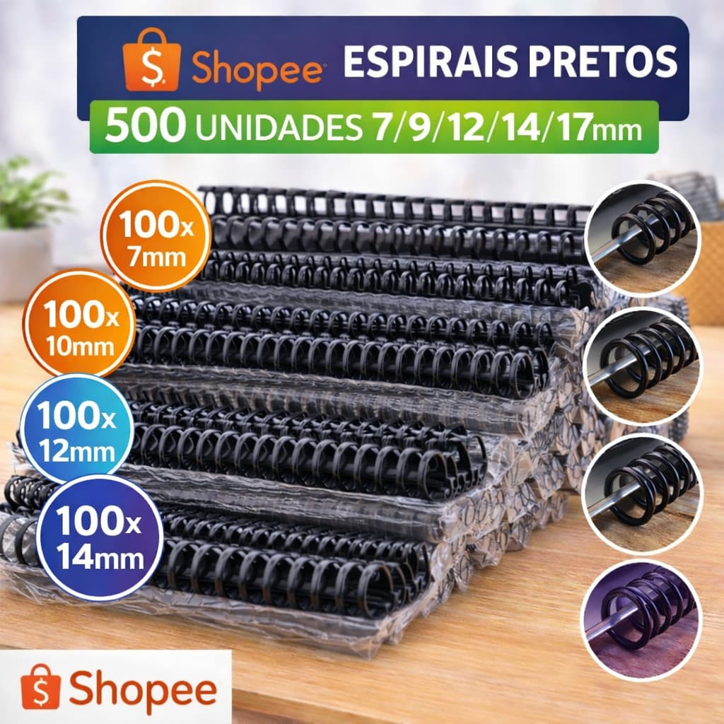 Kit Encadernação LASSANE 200 Capas A4 + 500 Espirais Pretos Sortidos 7/9/12/14/17mm Alta Qualidade Profissional