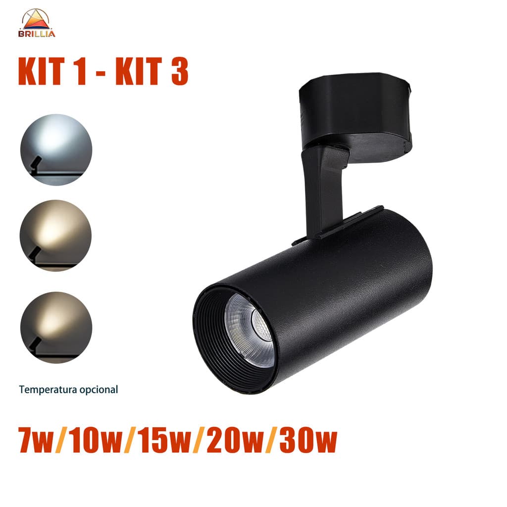 Spot Trilho LED Bivolt 7W a 30W Ajustável 360° 1 a 3 Un Luz Quente/Fria Preto/Branco Oferta
