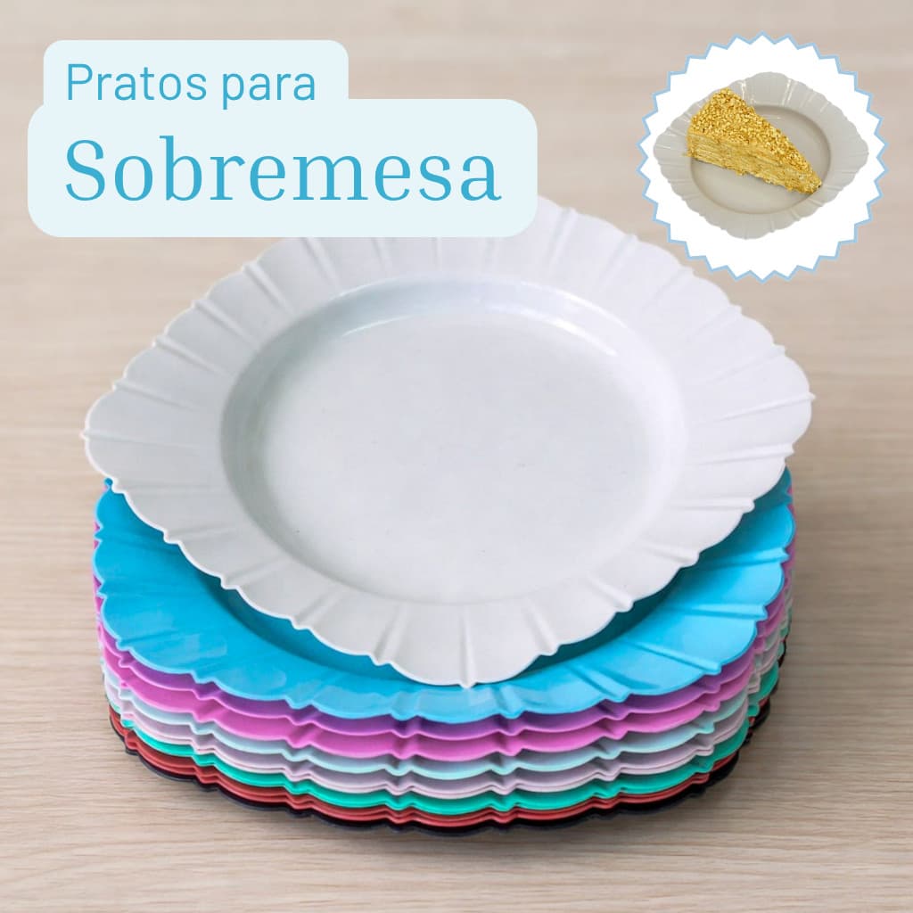 Kit de 10 a 50 Pratos de Plastico Para Sobremesa Reutilizavel Resistente Para Festas Eventos Enxoval