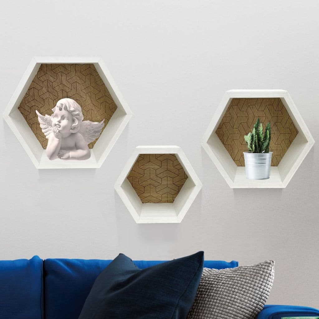 Kit C/ 3 Nichos Hexagonal Decorativos Mosaico prateleira estilo nicho com fundo , prateleira/nicho mosaicoKIT HEX MOSAIC