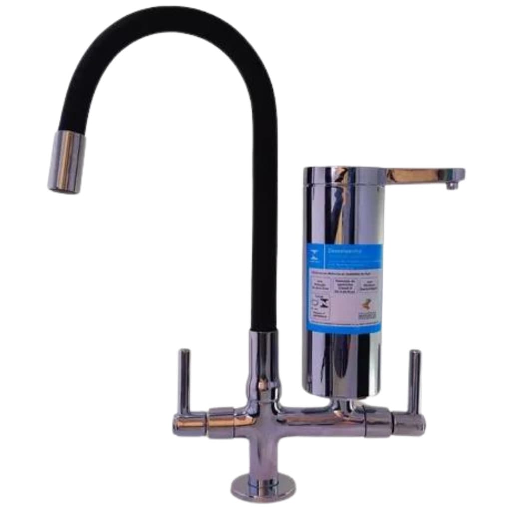 Torneira Bica Móvel Gourmet em ABS de Bancada Mesa Pia Cozinha Tubo Preto Flexível Com Filtro Pró Saúde Premium