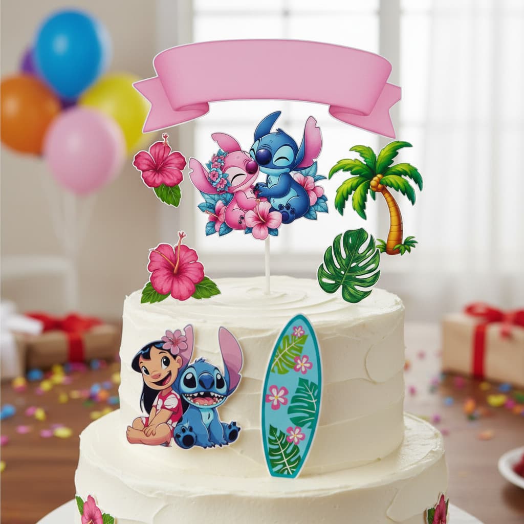 Topo Personalizado Bolo Aniversário/mesversário Stitch E Angel