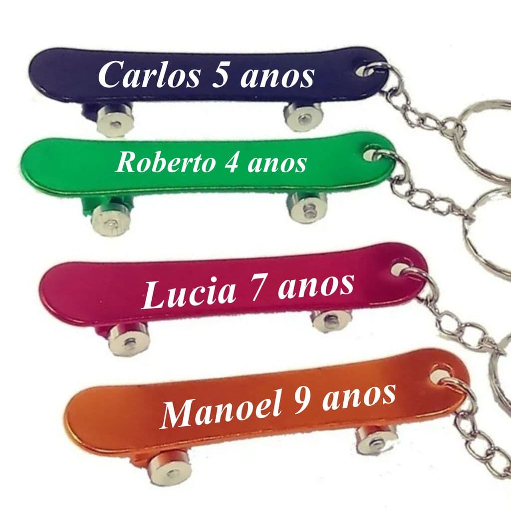 24 Chaveiro Mini Skate Personalizado a Laser com seu Texto