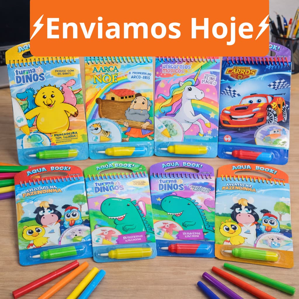Coleção Agua book / Aquabook com Pincel Para Colorir Com Agua Livro Infantil