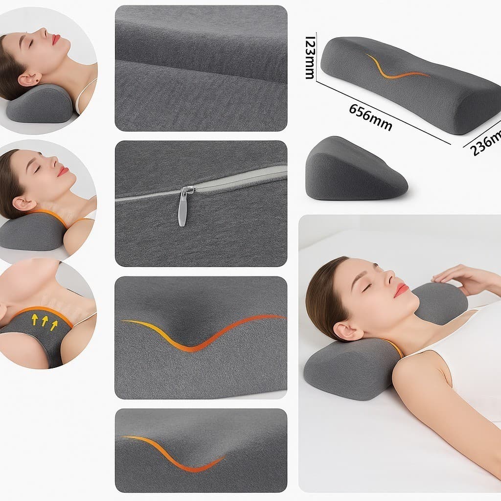 Travesseiro Ortopédico Cervical Viscoelástico – 12x65x23cm/ Suporte Ergonômico e Anti-stress DKL