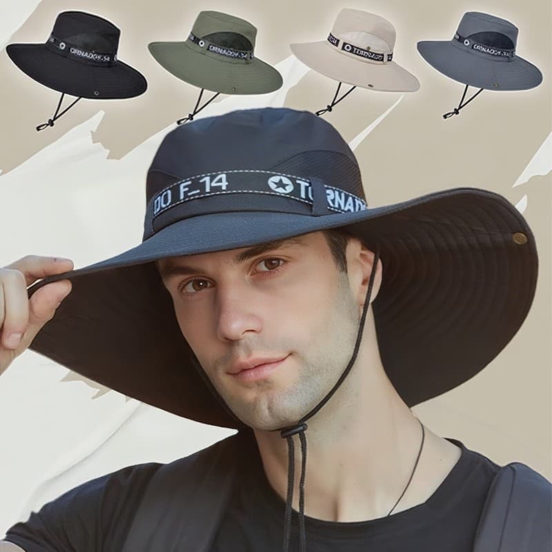 Chapéu De Sol Masculino Anti-UV De Aba Larga | Malha Respirável Para Atividades Ao Ar Livre