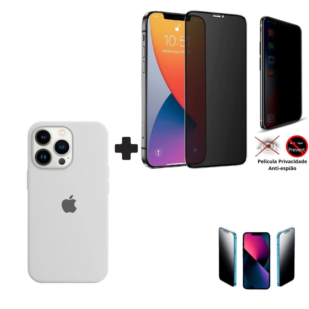 Kit 2em1 Capa Case Branca+Película Cerâmica Privacidade iPhone XS a 16 Pro Max - KaLRo