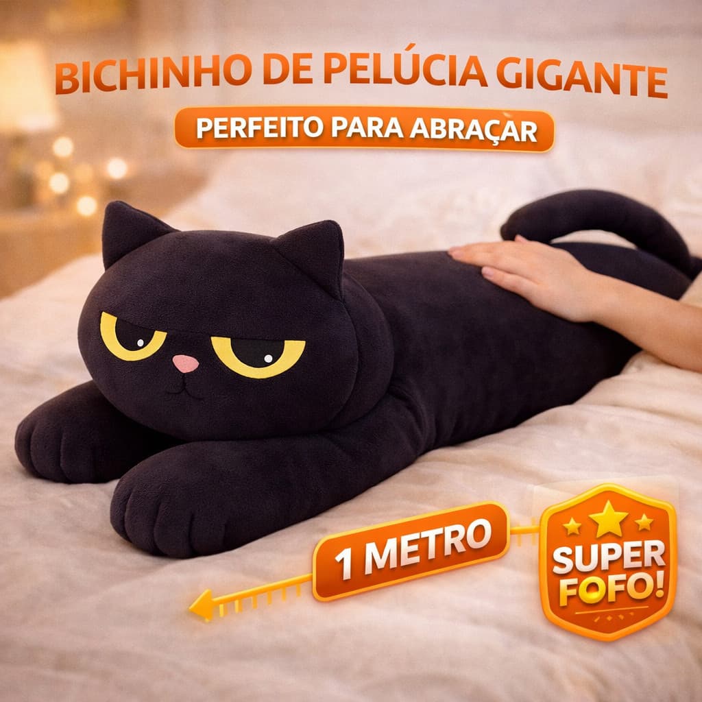 Gato Preto Gigante Pelúcia 1 Metro e 50 cm Almofada Grande Macia Travesseiro j Fofo Presente