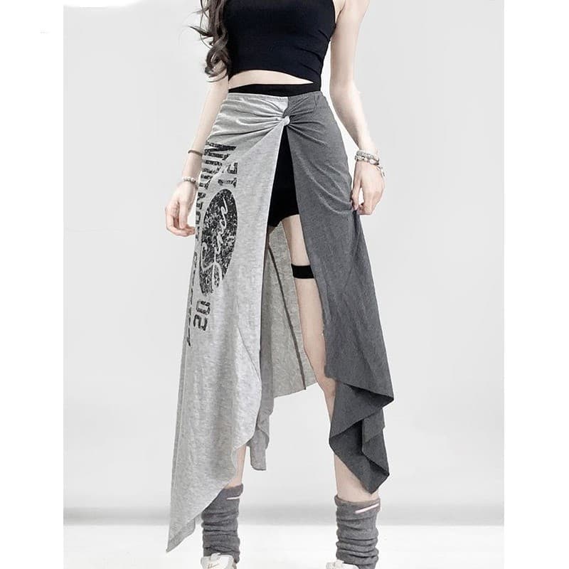 Y saia feminina novo estilo americano Retro carta esportes Irregular em camadas divisão quente menina A linha Casual sai