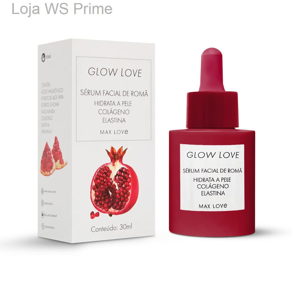 (V)Sérum Facial de Romã Glow love - MAX LOVE Vegano AntioxidanteNQM3