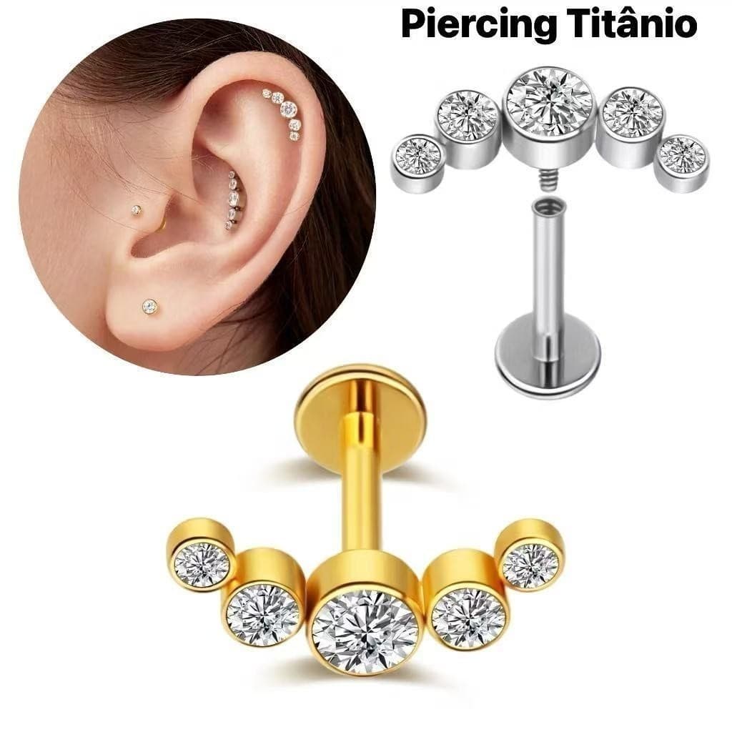 Piercing Titânio Helix Conch Lobulo Cluster com 5 Zircônias Hipoalergênica Joia 6/8mm