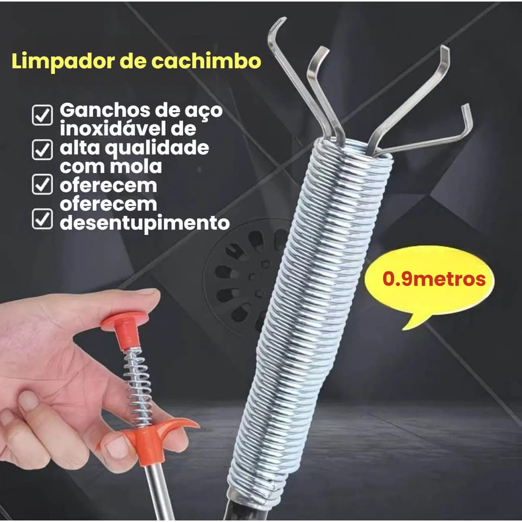 Desentupidor Manual para Pia e Ralo – Pegador de Cabelo em Aço Inox 90cm