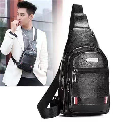 Bolsas de couro masculinas para peito, ombro, cintura e transversal