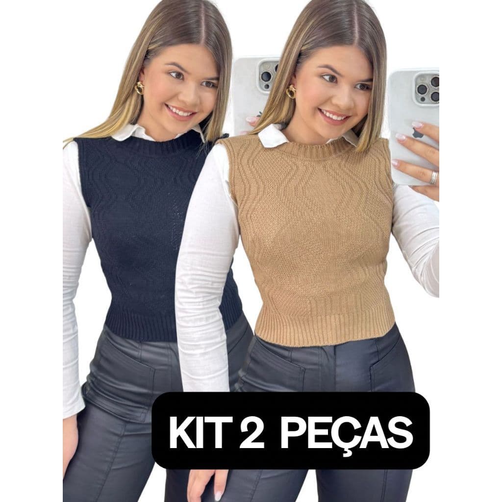 KIT 2 Coletes Blusa Feminina Estilosa Cropped Tricot Modal AMÉLIA Trama Roupas Femininas Conforto