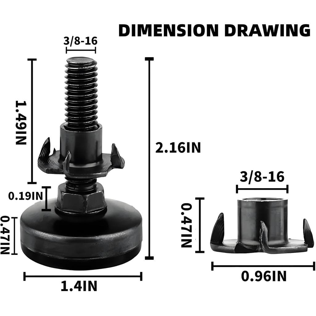 Pés de Nivelamento Ajustáveis 8 Peças Preto 55mm Base 35mm com Almofadas Antiderrapantes para Armários Mesas Sofás Móvei