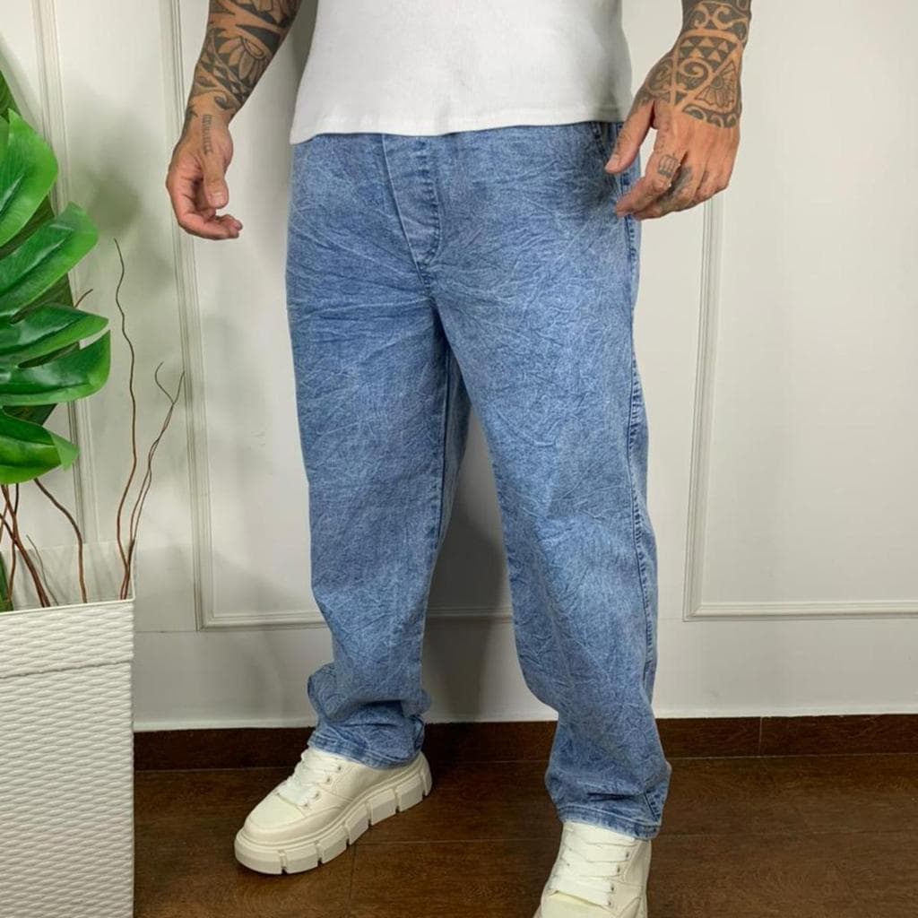 Calça Balão Clara Estonada Masculina Streetwear Premium Larga