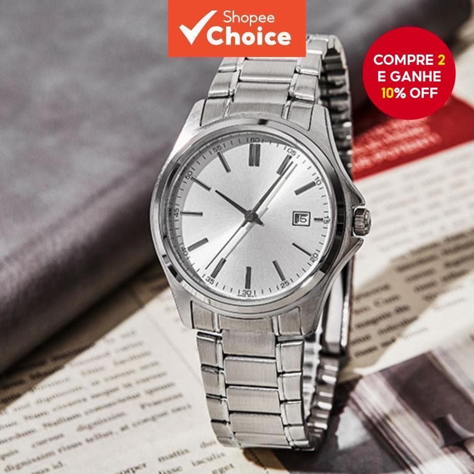 Relógio masculino, luxuoso e elegante, vidro mineral branco, 38,5 mm à prova d'água, pulseira de metal autêntica.