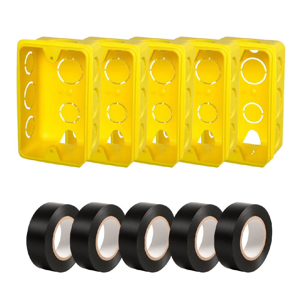 5 Caixinhas de Luz Tomada e Interruptor + 5 Fitas Isolantes 5m
