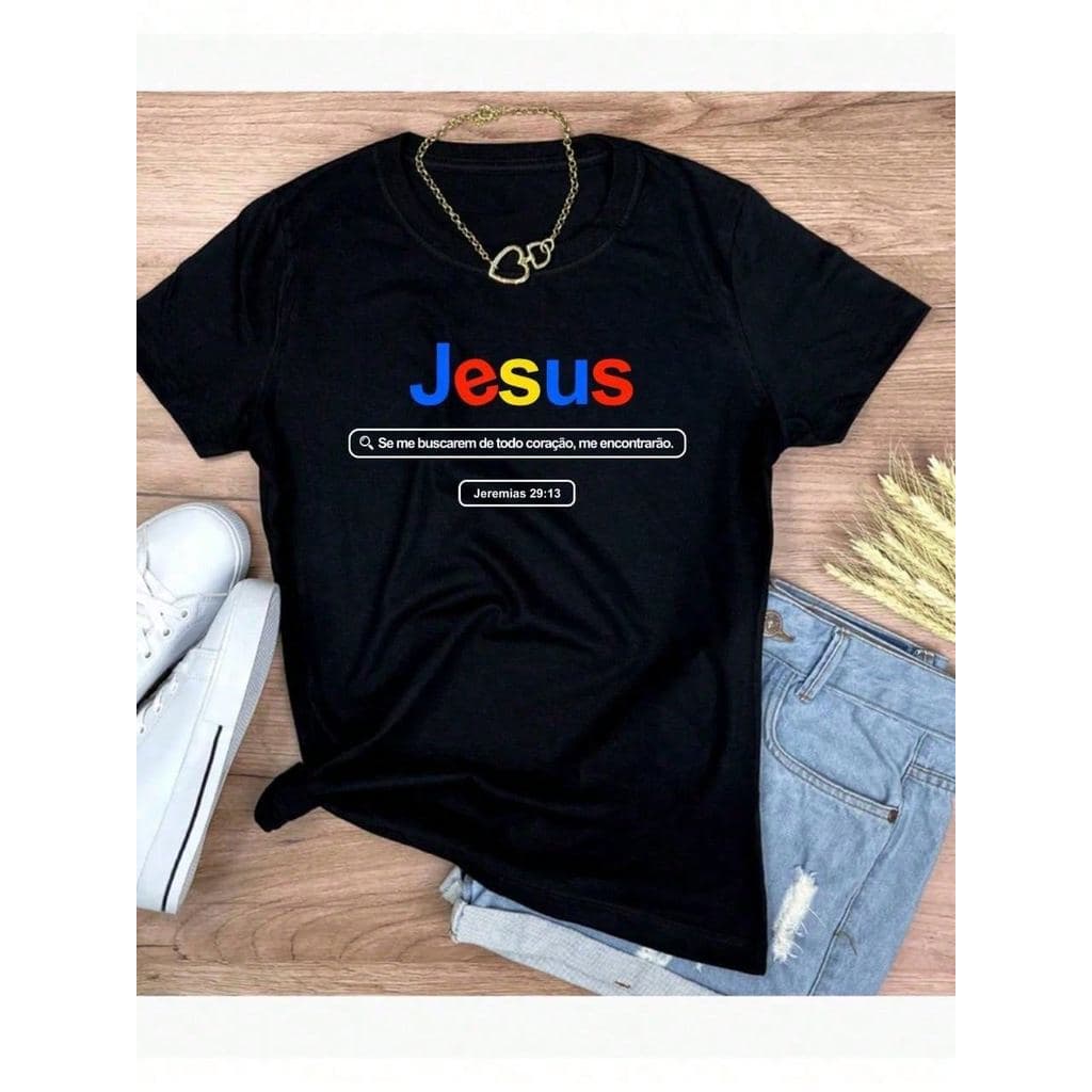 Camiseta Feminina Gospel Religiosa Cristã jesus colorido blusa 100% algodão