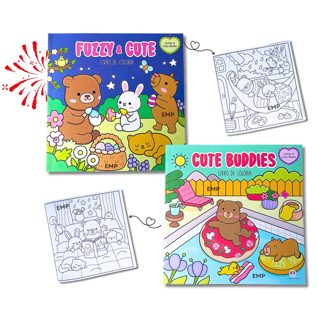 Kit 2 Livros de Colorir Fuzze & Cute e Cute Buddies