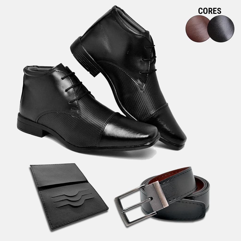 Kit Bota Chukka Masculina Casual Cinto Carteira Chelsea Social  Marrom Preto Couro Trabalho Festa