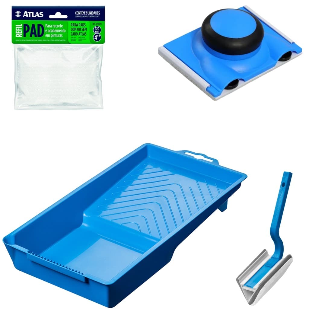 Pad Flocado + Bandeja Pequena 250ml  + Pad  90° Para Pintura Cantos +Refil de Pad Para Pintura