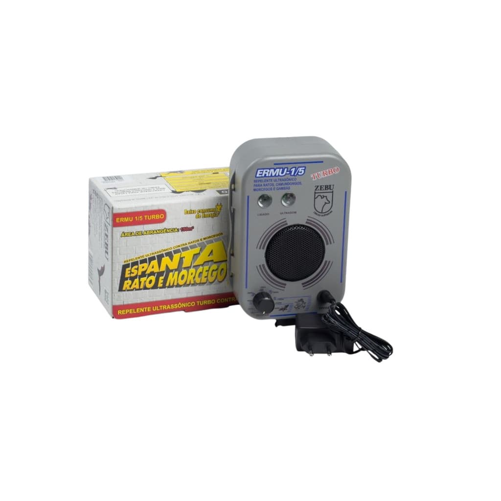 REPELENTE ULTRASSÔNICO SONORO MARCA ZEBU MODELO ERMU 1-5 TURBO ESPANTA RATOS MORCEGOS GAMBAS