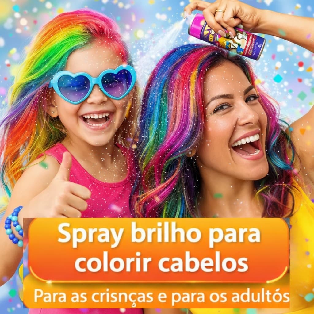 Spray estilo Colorido com Brilho para Cabelo Tinta Temporário 120ml Infantil e adulto