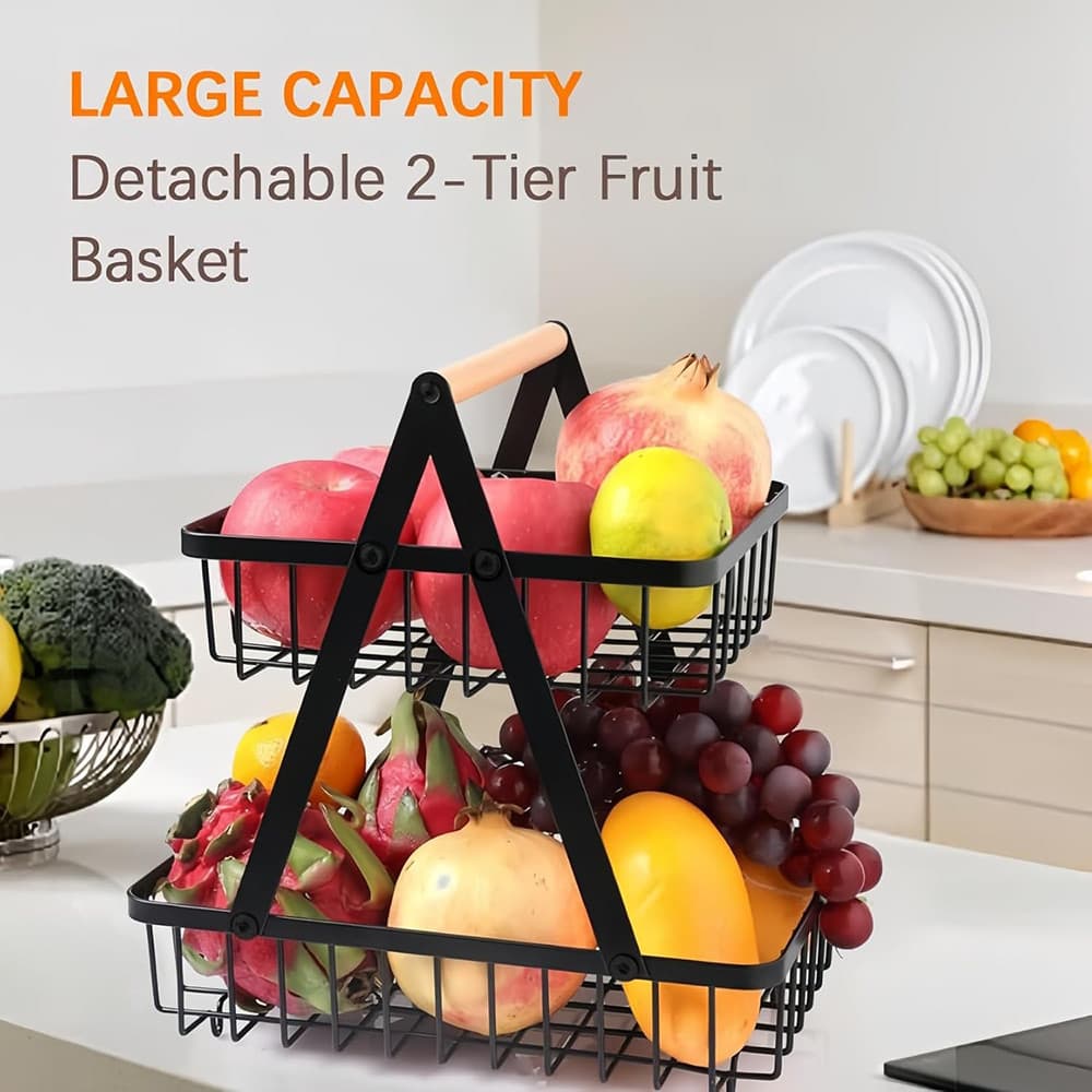 Fruteira de Mesa Cesta 2 Andares – Multiuso para Armazenar Frutas e Legumes