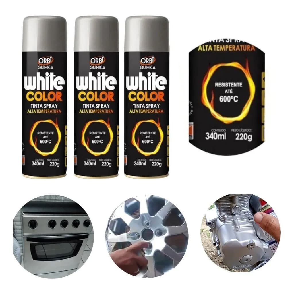 Kit 3 Tinta Spray Orbi 600ºC Alta Temperatura Proteção Térmica Escape Motor Premium