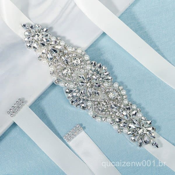 Cinto de Noiva Europeu Americano de Luxo Brilhante de Luxo Versão Larga de Rhinestone para Casamento