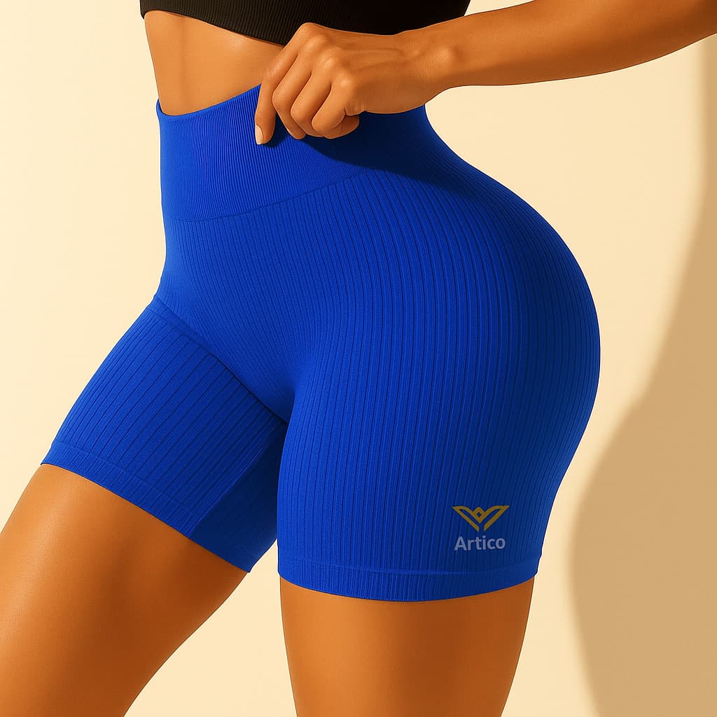 Kit 2 Shorts Canelado Feminino Academia Fitness Cintura Alta Zero Transparência Tecido Premium Short Treino Yoga