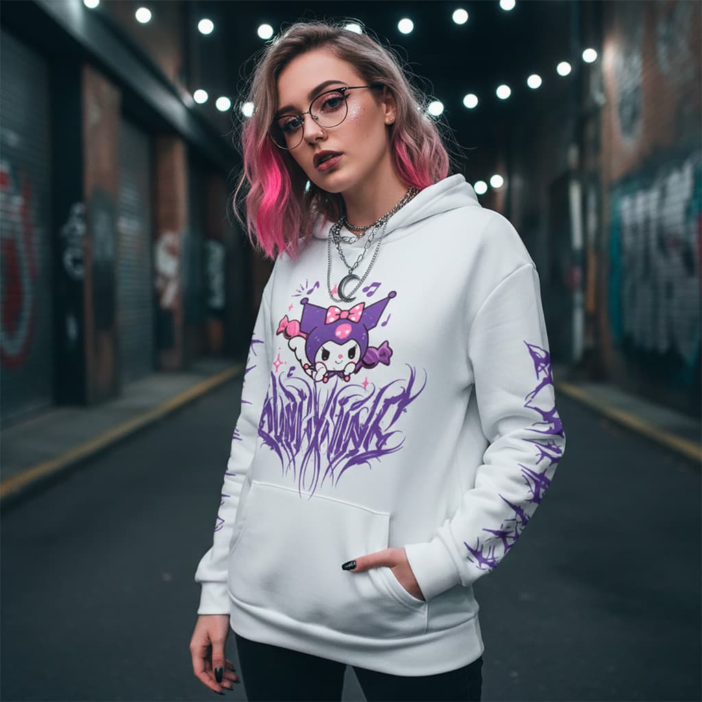 Moletom Kuromi Feminino Gótica Urbana Estilo E-Girl Algodão