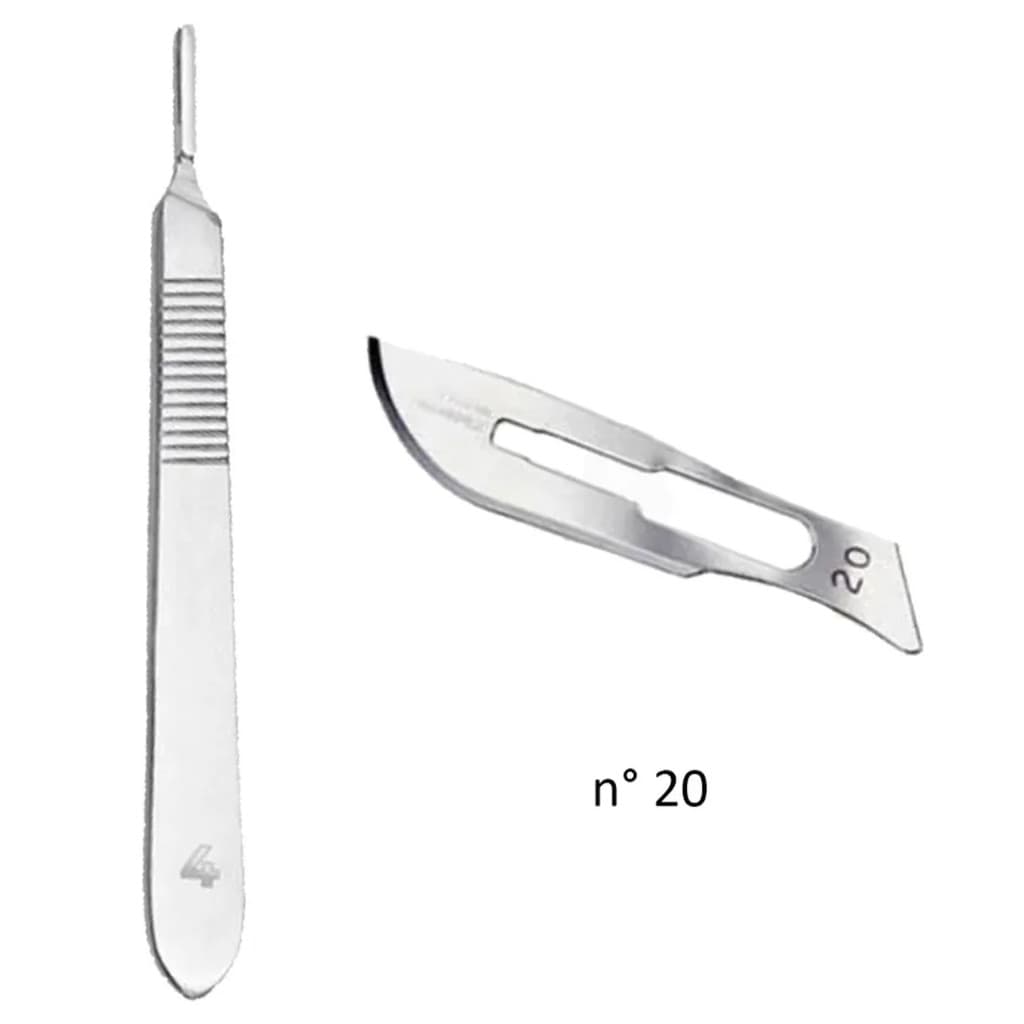 Kit Profissional Lâmina de Bisturi Nº 20 + Cabo Nº 4 Aço Inox Esterilizadas Podologia E Estético