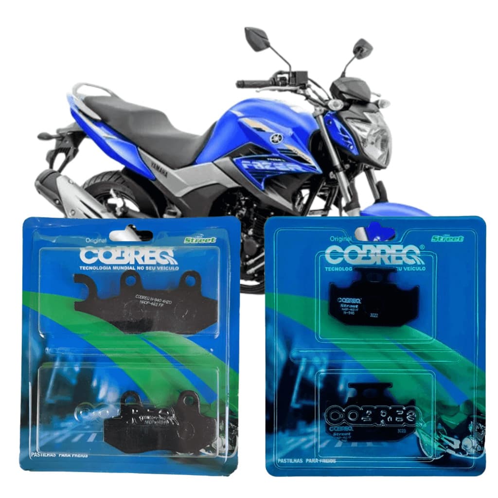 Kit Pastilhas Freio Dianteira e Traseira Fazer 250 -  2010  2011 2012 2013 2014 2015 - Cobreq