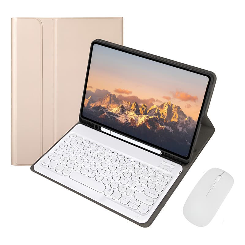 Capa com Teclado Redondo e Mouse iPad 5 6 7 8 9 10 11 Geração, ipad air 1/2/3/4/5, ipad pro 9,7 10,5 11 12,9 inch
