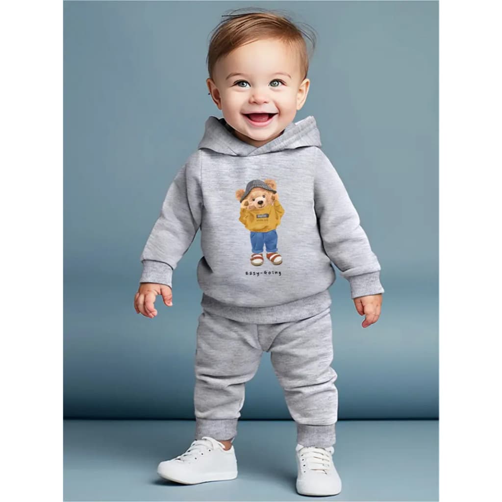 Conjunto Infantil Moletom Com Capuz Calça Blusa De Frio Jaqueta Menino 524