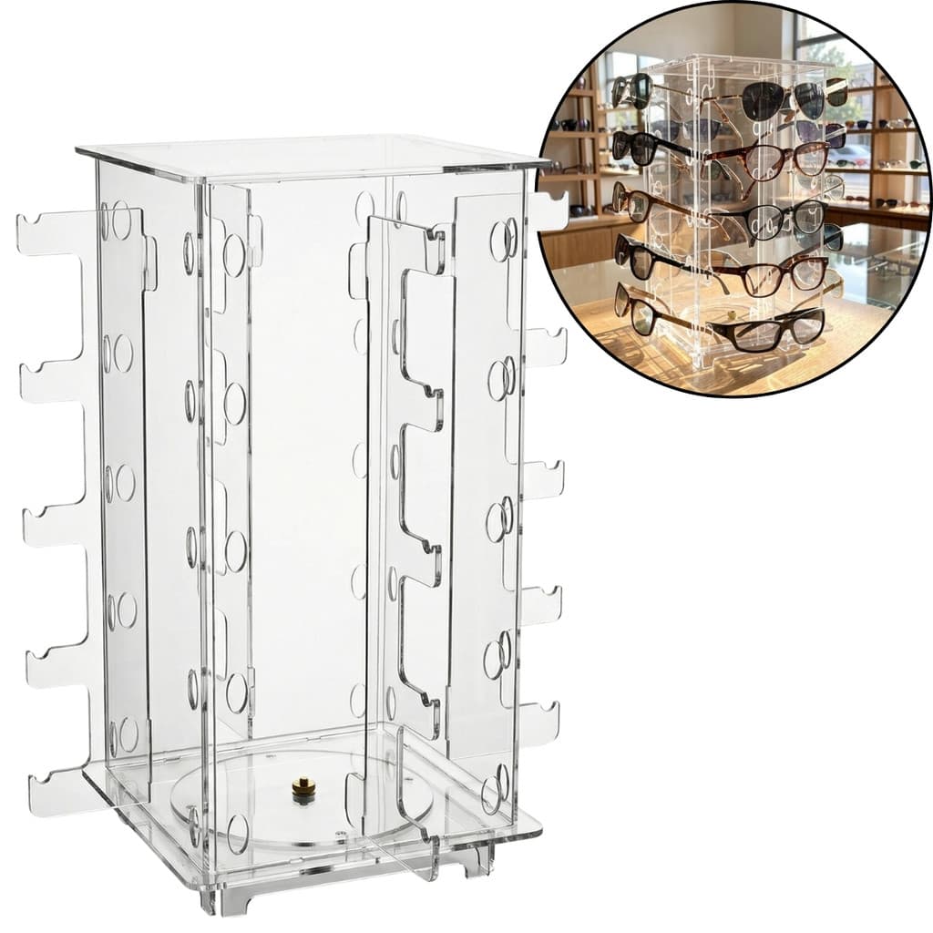 Torre Giratória Acrílico Carrossel Expositor 20 Óculos Vitrine Loja Balcão Ótica Varejo