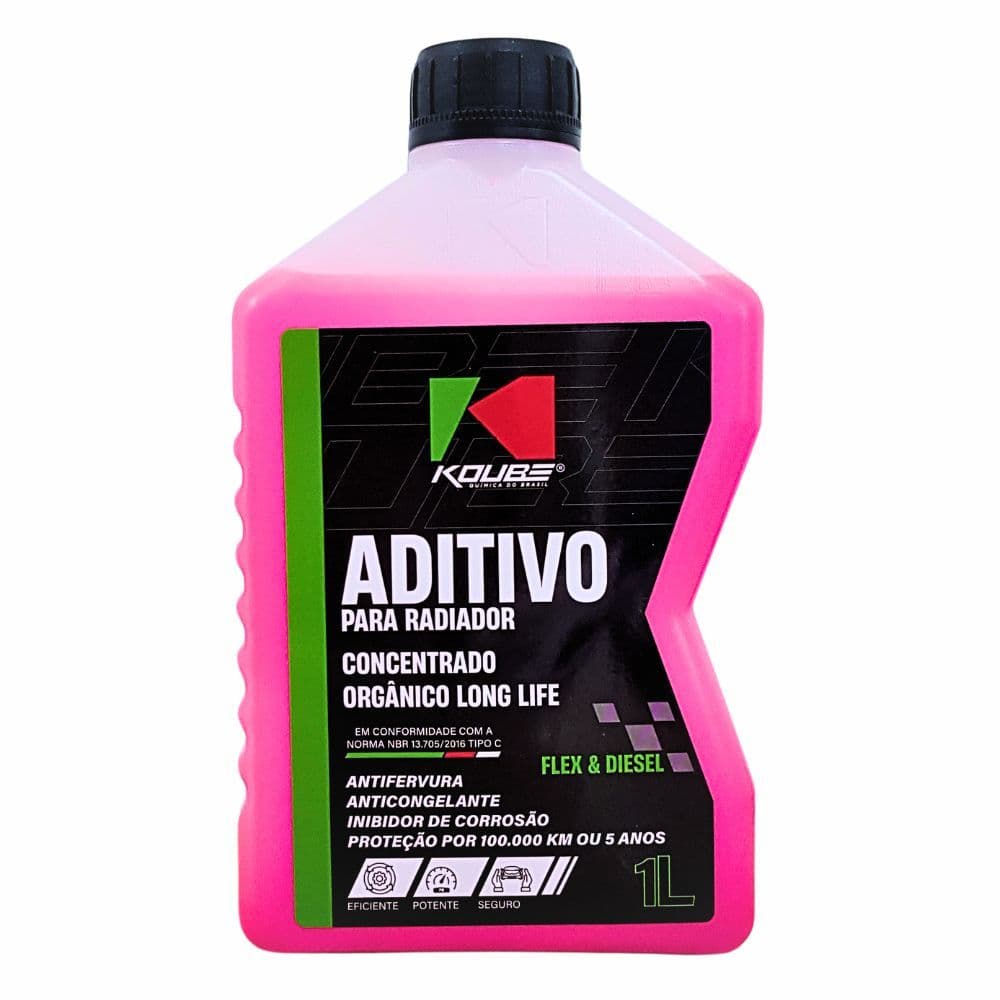 Aditivo para Radiador Orgânico Concentrado Long Life Rosa Flex Diesel Koube - 1 Litro