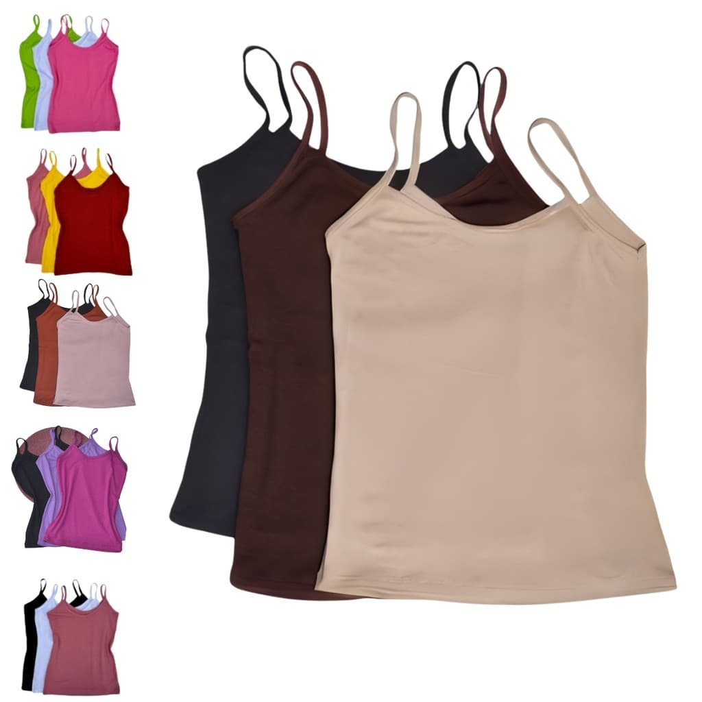 Kit 3 ou 2 Regata feminina Alça Fina Lisa Casual Conforto e Flexibilidade em Viscolycra