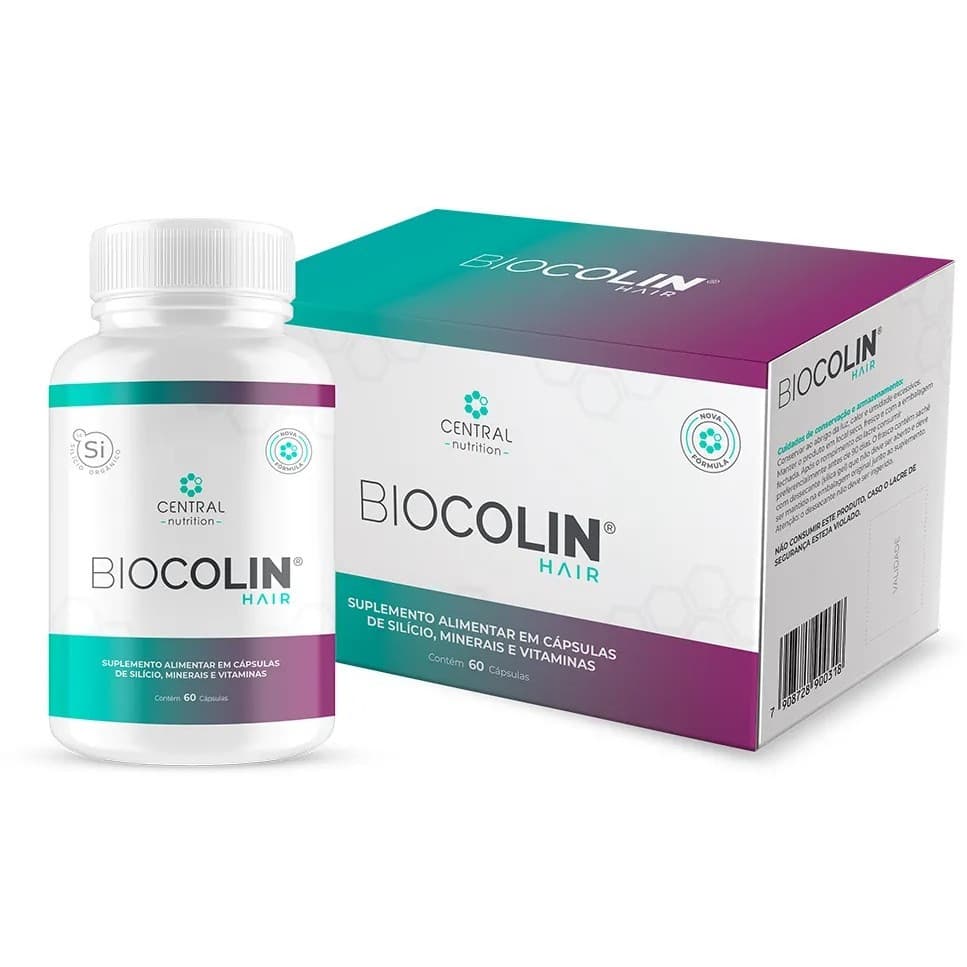 Biocolin Hair 60Caps 500mg - Central Nutrition Anti Queda de Cabelos Proteção Capilar