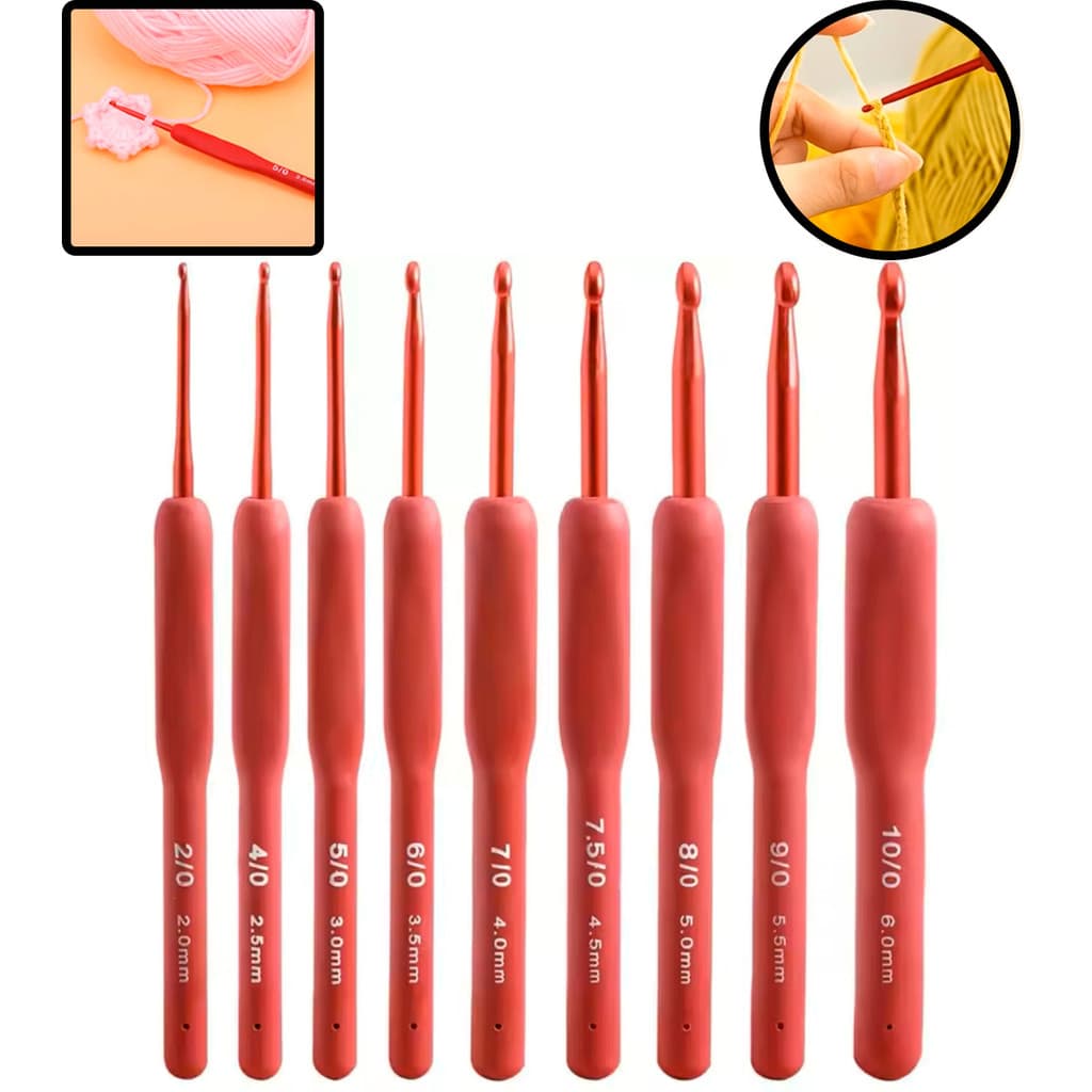 Kit 9 Agulhas De Crochê Tricô Costura Bordado Circulo Cabo Emborrachado Ganchos Bordar Circular
