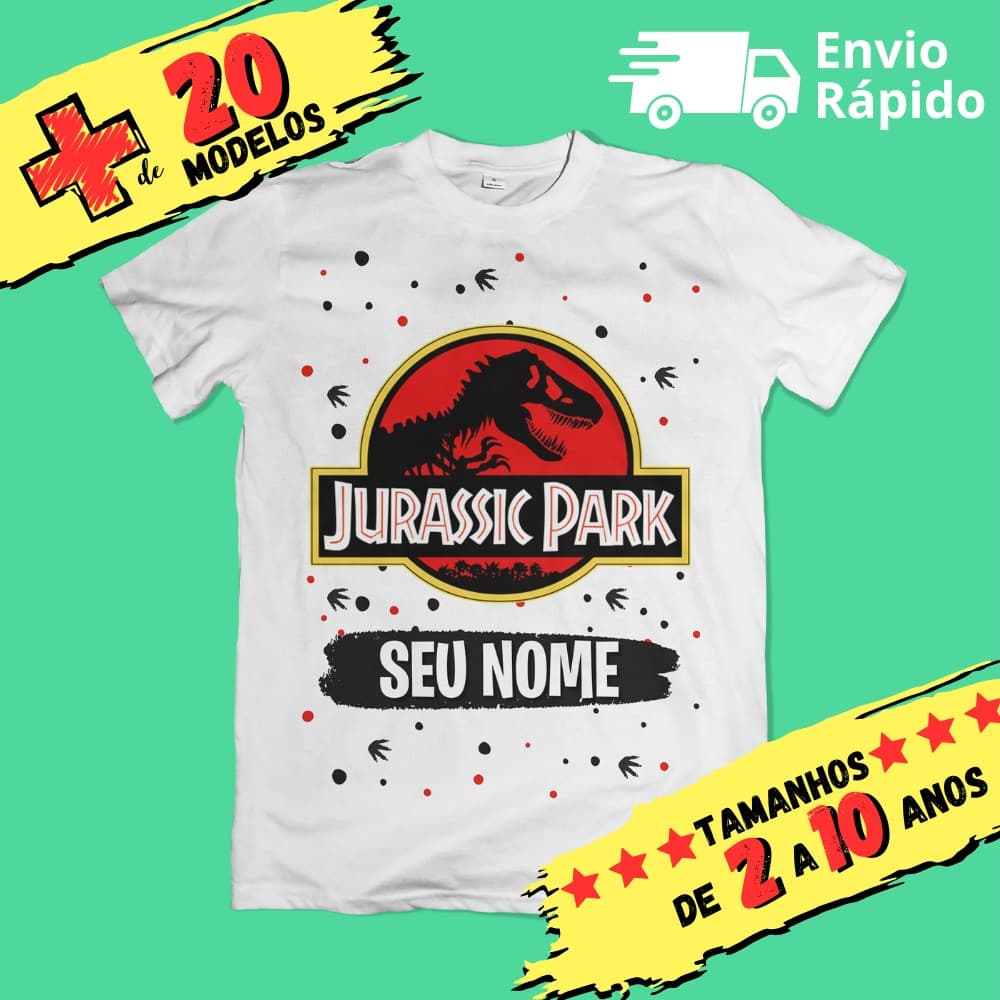 Camiseta Infantil Jurassic Park - Parque dos Dinossauros Personalizada com nome (opcional)