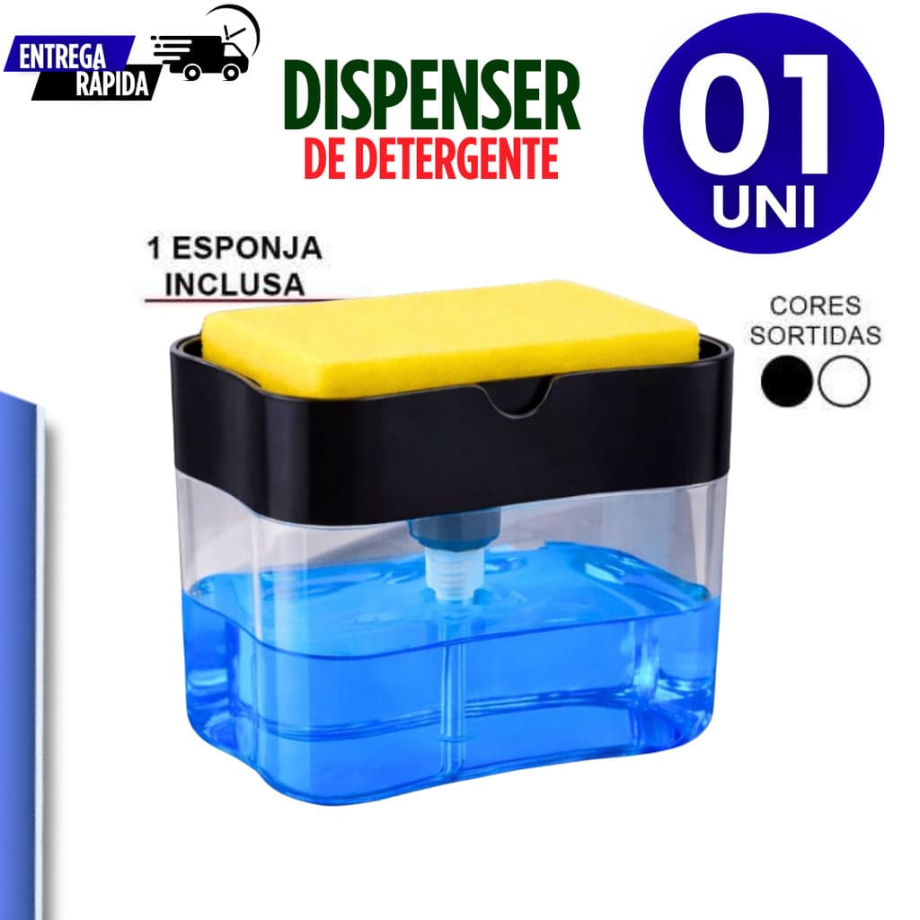 01 Dispenser de Sabão Líquido e Detergente com Suporte para Esponja – Acompanha 1 Esponja