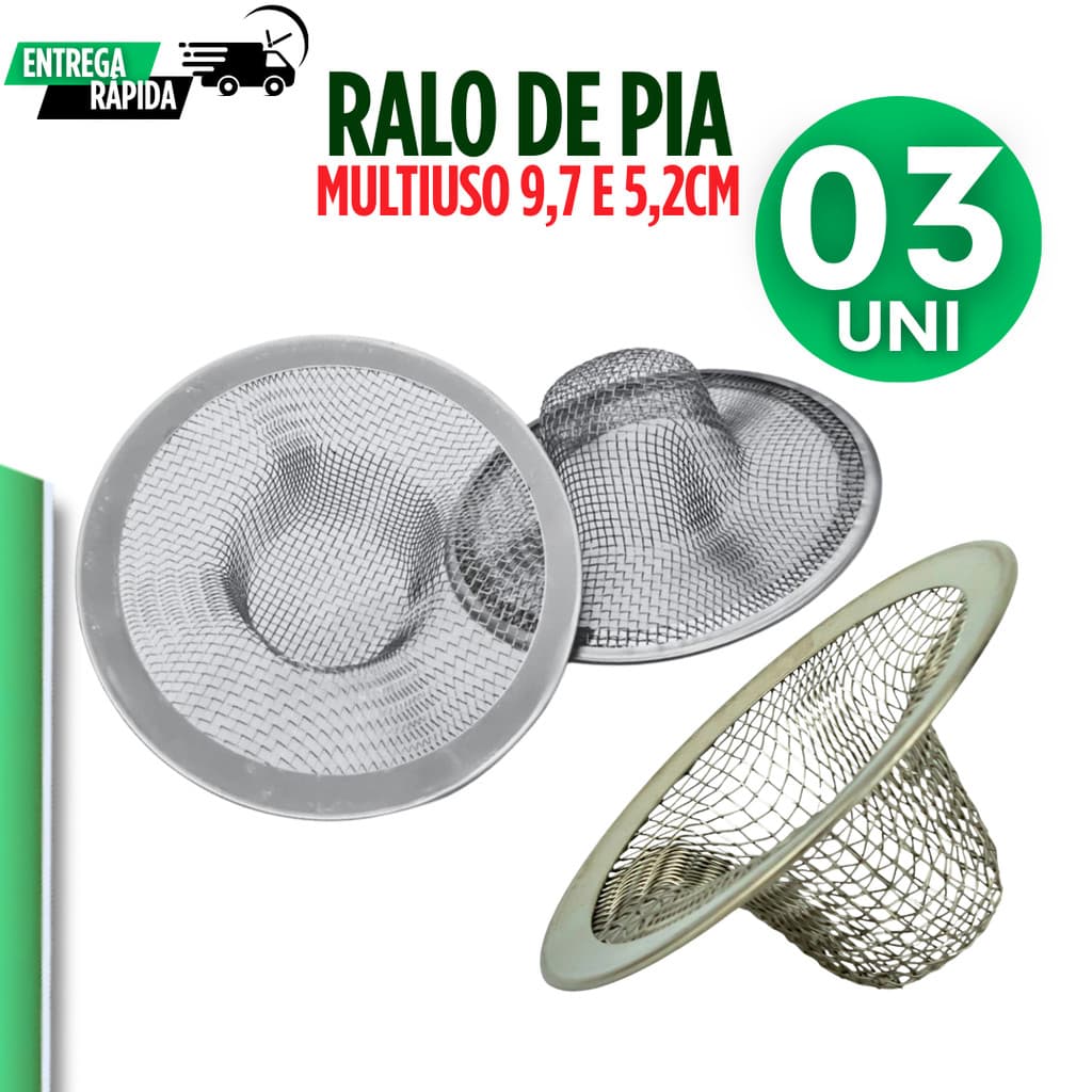 Ralo para Pia de Metal com Borda Cozinha Ralinho Medida 9CM, 7CM e 5,2CM