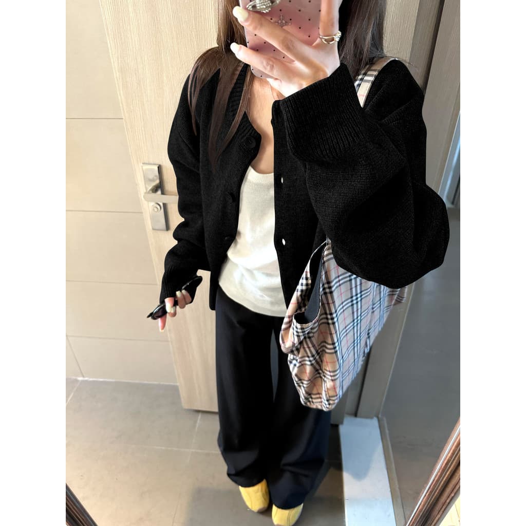 Preto cardigan jaqueta 2026 novo estilo primavera outono exterior Wear estilo preguiçoso camisola cardigan feminino outo